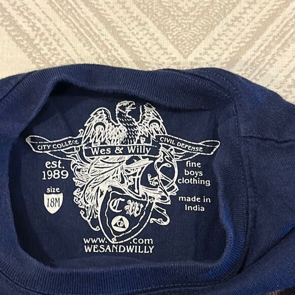 Wes & Willy Kids Football Navy Blue Graphic L/S Tee: Size 18M - Picture 6 of 8